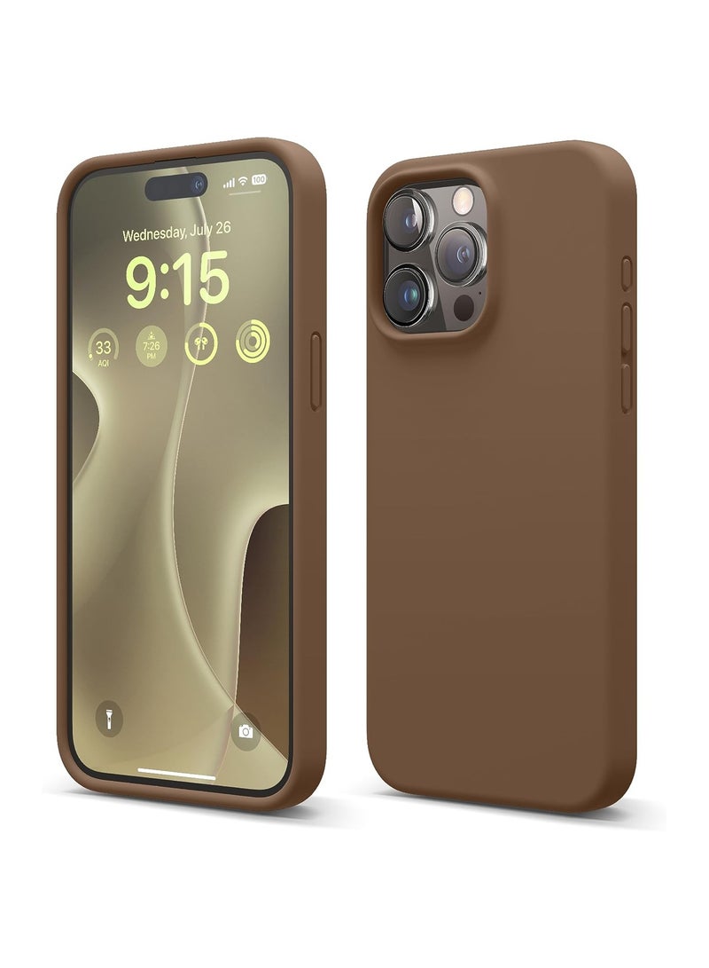 Silicone Case Compatible with iPhone 15 Pro Max, Slim Liquid Silicone Phone Case with Soft Rubber Overlays, Shockproof Bumper with TPU Lining (Brown) - Image 1