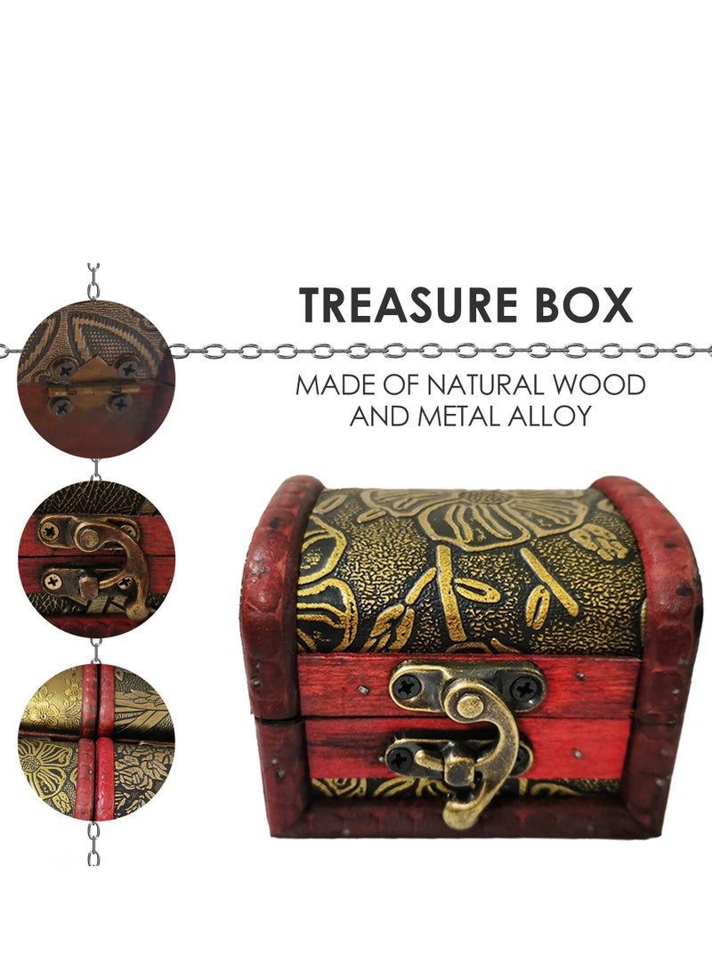 KASTWAVE Vintage Small Jewelry Boxes, 5 Piece Set of Small Treasure Boxes Antique Design Wooden Storage Boxes with Metal Locks Treasure Organizer Gift Box Hinges and Latches for Crafts(Different Patterns) - Image 2