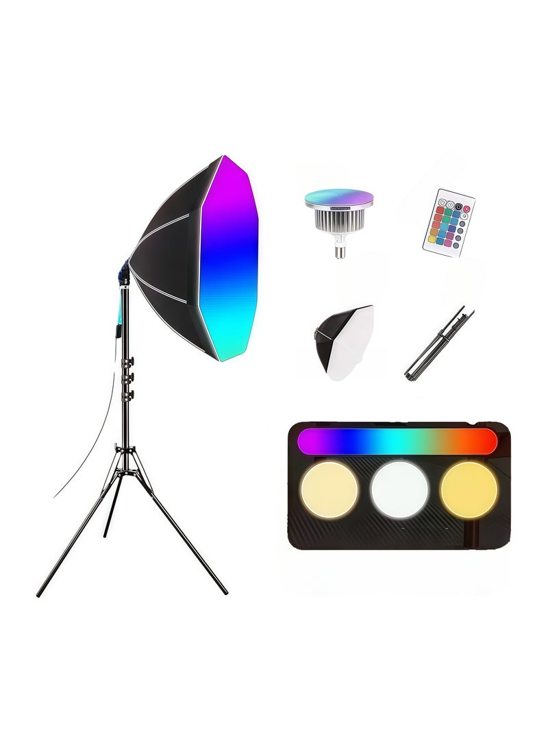Glanfen Mini Portable Photography Lighting Kit, 150W RGB Bulbs with Remote, 50cm Octagonal SoftBoxes and Stand for Video Recording, Small Product Shooting - Image 1