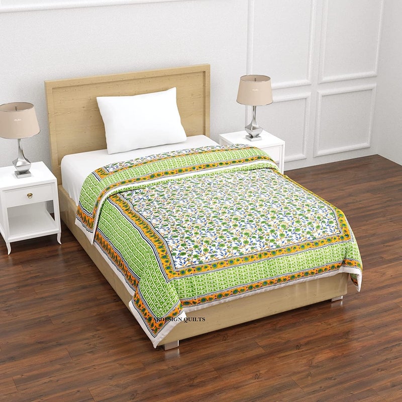 AARMOZY Cotton Reversible Single Bed Jaipuri Razai Jaipuri Blanket Ac Quilt for Winter Soft Rajasthani Traditional Razzai Green 55 x 85 inch - Image 3