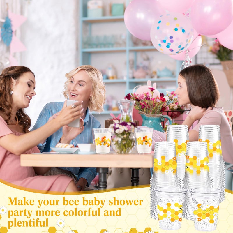 Funnymoom 60 Pcs Bee Party Plastic Cups 16 oz Honey Disposable Clear Drinking Cups for Bee Theme Party Baby Shower Birthday Supplies Decoration - Image 4