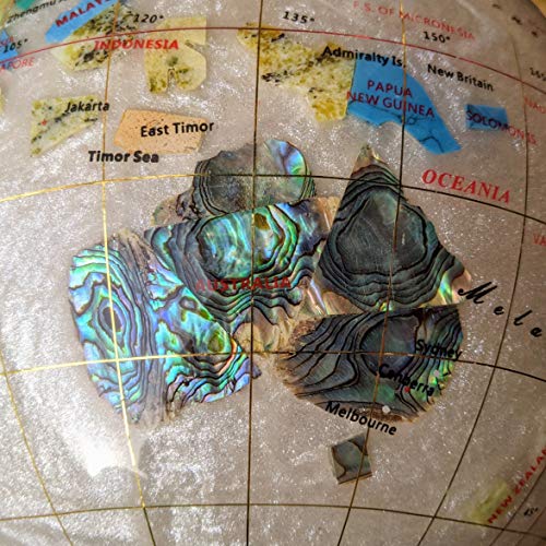 Unique Art Since 1996 14" Mother of Pearl GEMSTONE GLOBE with GOLD Stand - Image 5