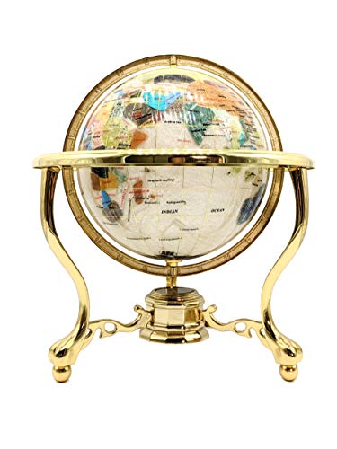 Unique Art Since 1996 14" Mother of Pearl GEMSTONE GLOBE with GOLD Stand - Image 3