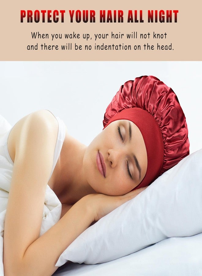 vidsel 2pcs Satin Bonnets for Women, Silk Hair Bonnet for Sleeping, Wide Soft Band Large Silky Sleep Cap for Curly Hair Braids - Image 5