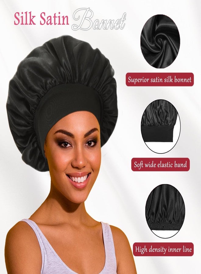 vidsel 2pcs Satin Bonnets for Women, Silk Hair Bonnet for Sleeping, Wide Soft Band Large Silky Sleep Cap for Curly Hair Braids - Image 2