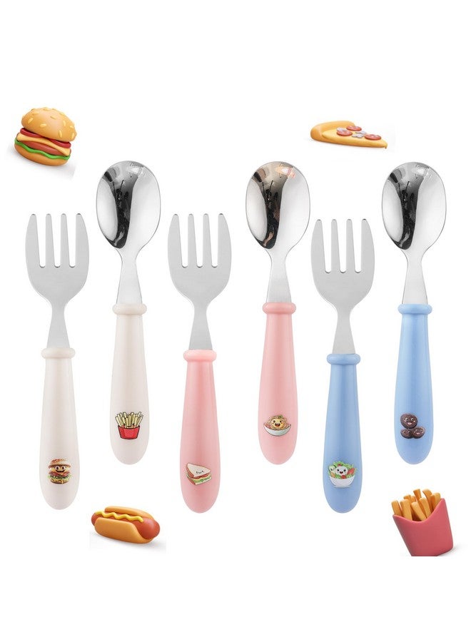 MONGSEW 6PCS Toddler Kids Utensils Silverware, MONGSEW Stainless Steel Toddler Baby Forks and Spoons, BPA Free, Dishwasher Safe (Food-Themed Design) - Image 1