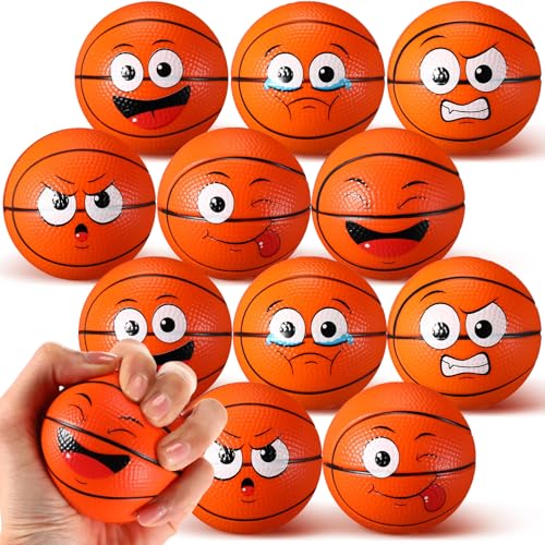 Arrowbash 24 Pcs 25 Face Basketball Stress Balls Bulk Small Funny Face Basketball Squeeze Foam Ball Mini Stress and Anxiety Relief Toy for Sport Party Favors Valentine Birthday Gift Decoration - Image 1