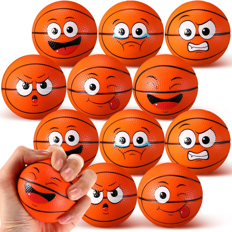 Arrowbash 24 Pcs 25 Face Basketball Stress Balls Bulk Small Funny Face Basketball Squeeze Foam Ball Mini Stress and Anxiety Relief Toy for Sport Party Favors Valentine Birthday Gift Decoration - Image 3