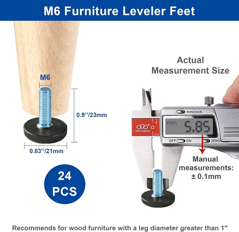 WAFJAMF 24 PCS M6 Thread Adjustable Furniture Levelers Screw in Threaded, Adjustable Levelers Feet Screw On Furniture Glide Leveling for Table, Chair, Furniture Legs (M6 Thread) - Image 2