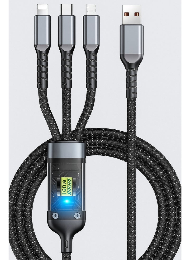3-in-1 Fast Charging Cable – Charge Three Devices at Once – Durable Braided Design with Elegant LED Light – Compatible with All Smartphones - Image 1