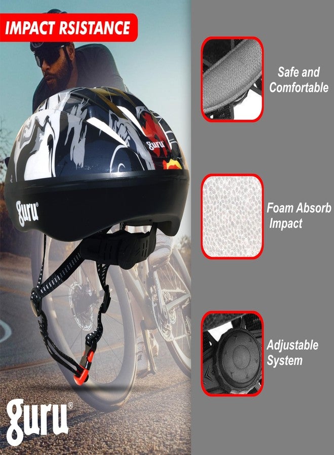 GURU Cycling Helmet, Light Weight with Superior Ventilation, Helmet for Mountain, Road Bike & Skating with Premium White EPS Foam Lining, Ideal for Adults and Kids (Black, Small) - Image 2