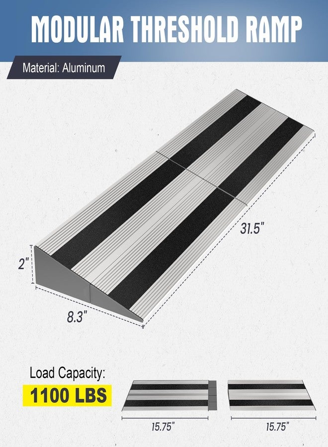 Nuvium 2" Rise Modular Threshold Ramp for Doorways, Stable Wheelchair Ramp for Home Steps, Aluminum Door Ramp and Curb Ramp for Scooters, Power Chairs, Cars, 1100LBS Load Capacity - Image 2