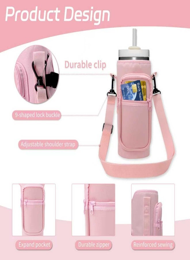 Doacpcr Water Bottle Carrier Bag with Phone Pocket for Stanley 40 oz Tumbler - Compatible with 40 oz Handle/Straight Tumbler, Water Bottle Sling Bag with Adjustable Strap，Stanley Cup Accessories (Pink) - Image 3