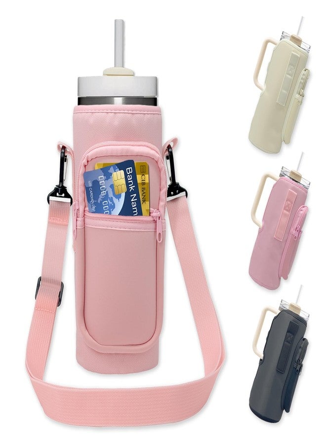 Doacpcr Water Bottle Carrier Bag with Phone Pocket for Stanley 40 oz Tumbler - Compatible with 40 oz Handle/Straight Tumbler, Water Bottle Sling Bag with Adjustable Strap，Stanley Cup Accessories (Pink) - Image 1
