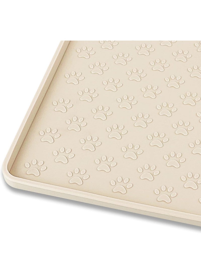 Silicone Pet Placemat for Dog and Cat, Waterproof Non-Slip Pet Feeding Bowl Mats for Food and Water,  Tray Mat Prevent Residues from Spilling to Floor, Beige, 24.5" 16.5" - Image 1