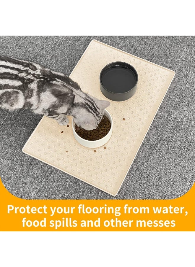Silicone Pet Placemat for Dog and Cat, Waterproof Non-Slip Pet Feeding Bowl Mats for Food and Water,  Tray Mat Prevent Residues from Spilling to Floor, Beige, 24.5" 16.5" - Image 5