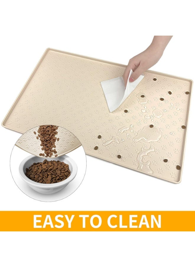 Silicone Pet Placemat for Dog and Cat, Waterproof Non-Slip Pet Feeding Bowl Mats for Food and Water,  Tray Mat Prevent Residues from Spilling to Floor, Beige, 24.5" 16.5" - Image 4
