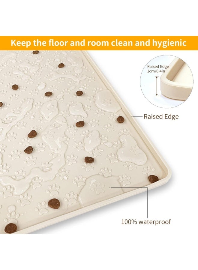 Silicone Pet Placemat for Dog and Cat, Waterproof Non-Slip Pet Feeding Bowl Mats for Food and Water,  Tray Mat Prevent Residues from Spilling to Floor, Beige, 24.5" 16.5" - Image 3