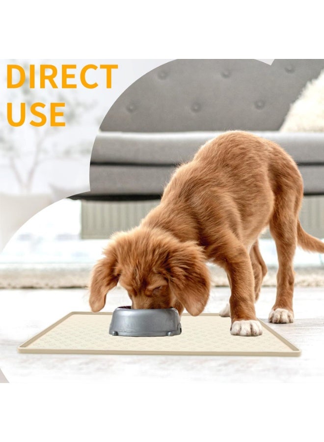 Silicone Pet Placemat for Dog and Cat, Waterproof Non-Slip Pet Feeding Bowl Mats for Food and Water,  Tray Mat Prevent Residues from Spilling to Floor, Beige, 24.5" 16.5" - Image 2