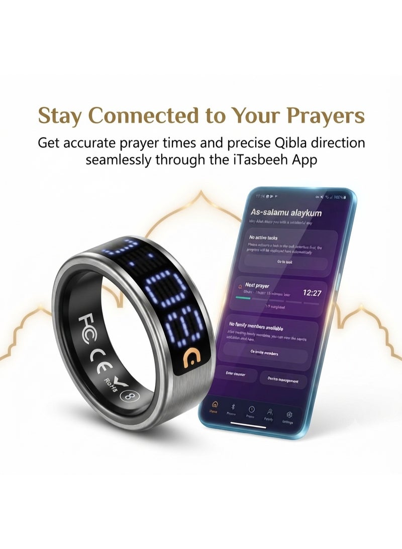 Smart Digital Zikr Counter And Prayer Reminder Ring | 18mm - Image 4