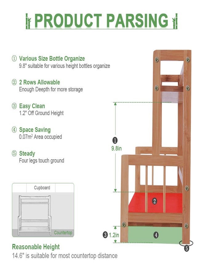COOGOU Kitchen Countertop Organizer Bamboo Spice Rack - Coffee Station Organizer Countertop Shelf 2 Tier Storage Stand, Vintage Rustic Wooden Syrup Sauce Jar Bottle Spice Makeup Display Holder - Image 3