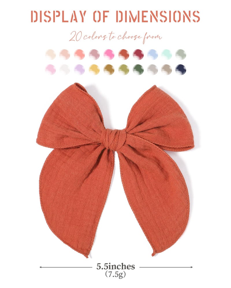 doboi 5.5 Inch 20PCS Baby Girls Fable Hair Accessories: Muslin Gauze Long Tail Hand-Tied Alligator Clips for Toddlers and Kids - Image 2