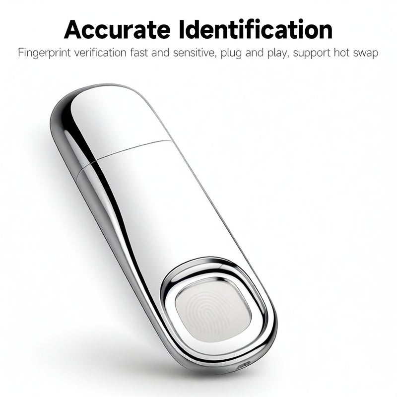 USB Flash Drive 64GB Silver: High-speed USB3.0 Interface - Zinc Alloy Wear-resistant Shell, Fingerprint-Authenticated AES256 Encryption for Office, Personal Data Storage - Image 2
