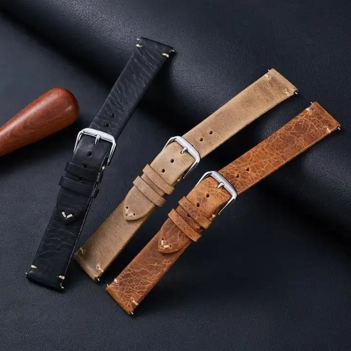 Bluejw Replace the Watch Strap with Personalized Top Layer Cowhide Leather Band – Vintage Soft Textured Oil Wax Leather Replacement Wristband for 19mm & 21mm Watches - Image 2