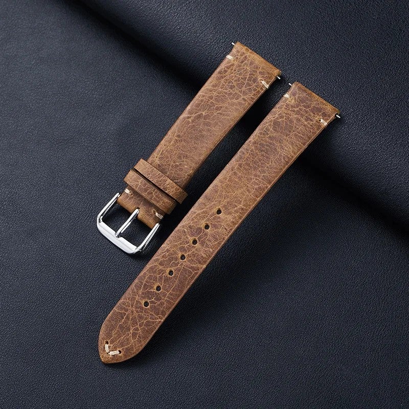 Bluejw Replace the Watch Strap with Personalized Top Layer Cowhide Leather Band – Vintage Soft Textured Oil Wax Leather Replacement Wristband for 19mm & 21mm Watches - Image 1