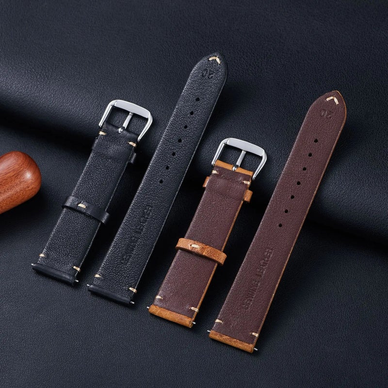 Bluejw Replace the Watch Strap with Personalized Top Layer Cowhide Leather Band – Vintage Soft Textured Oil Wax Leather Replacement Wristband for 19mm & 21mm Watches - Image 4