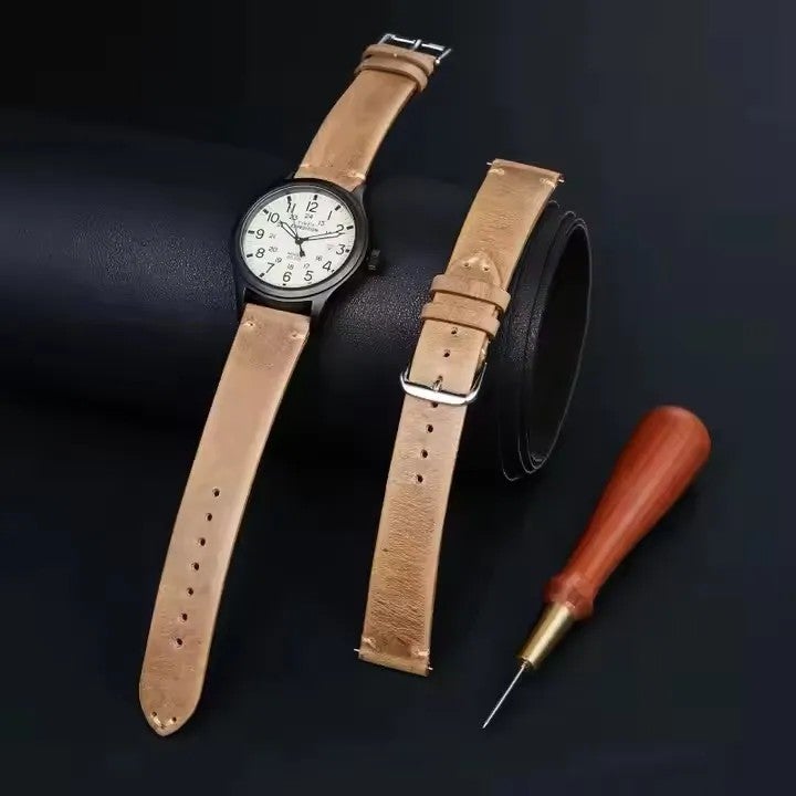 Bluejw Replace the Watch Strap with Personalized Top Layer Cowhide Leather Band – Vintage Soft Textured Oil Wax Leather Replacement Wristband for 19mm & 21mm Watches - Image 3
