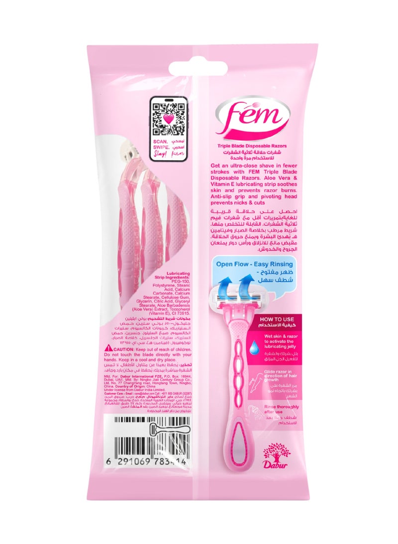 fem 8+4 Triple Blade Disposable Razors With Aloe Vera for Soothing Skin - Image 2