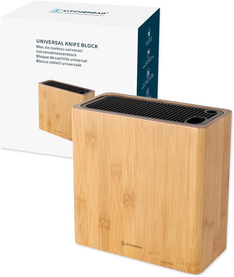 KITCHENDAO XL Bamboo Universal Knife Block with Slots for Scissors and Sharpening Rod - Knife Holder For Safe, Space Saver Knives Storage - Unique Slot Design to Protect Blade - Eco-friendly Bamboo - Image 1