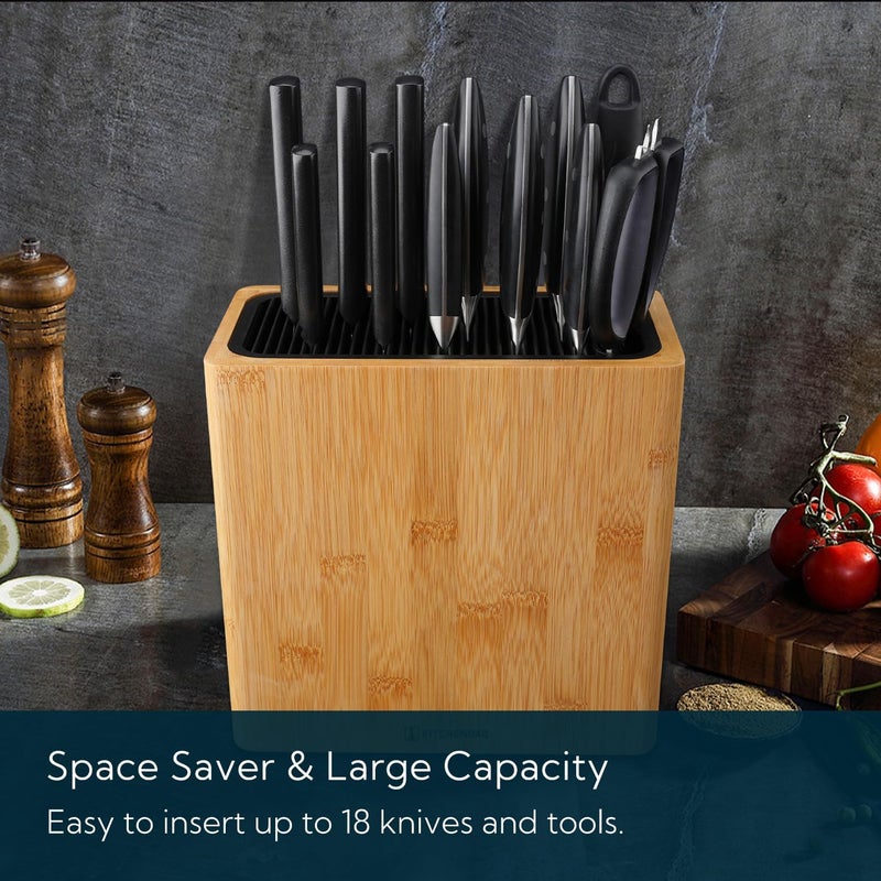 KITCHENDAO XL Bamboo Universal Knife Block with Slots for Scissors and Sharpening Rod - Knife Holder For Safe, Space Saver Knives Storage - Unique Slot Design to Protect Blade - Eco-friendly Bamboo - Image 3