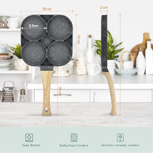 SILENCIO Egg Frying Pan Nonstick Pancake Pans 4-Cups cookware Pancake, Omelette Pan, Idli Non stic plat Harmless with Handle for Electric Stove for Kitchen for Induction Cooker, Black - Image 2