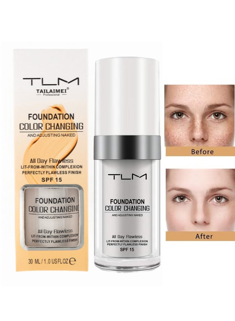 TLM Color-changing Liquid Foundation, Suitable for Different Skin Tones, Nude Face Full Coverage Concealer 30ml - Image 1