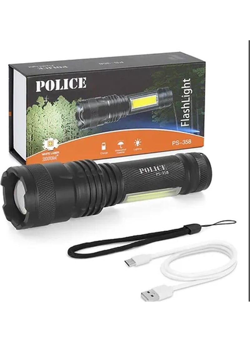 POLICE PS-358 Zoom Body Light Rechargeable LED Flashlight 