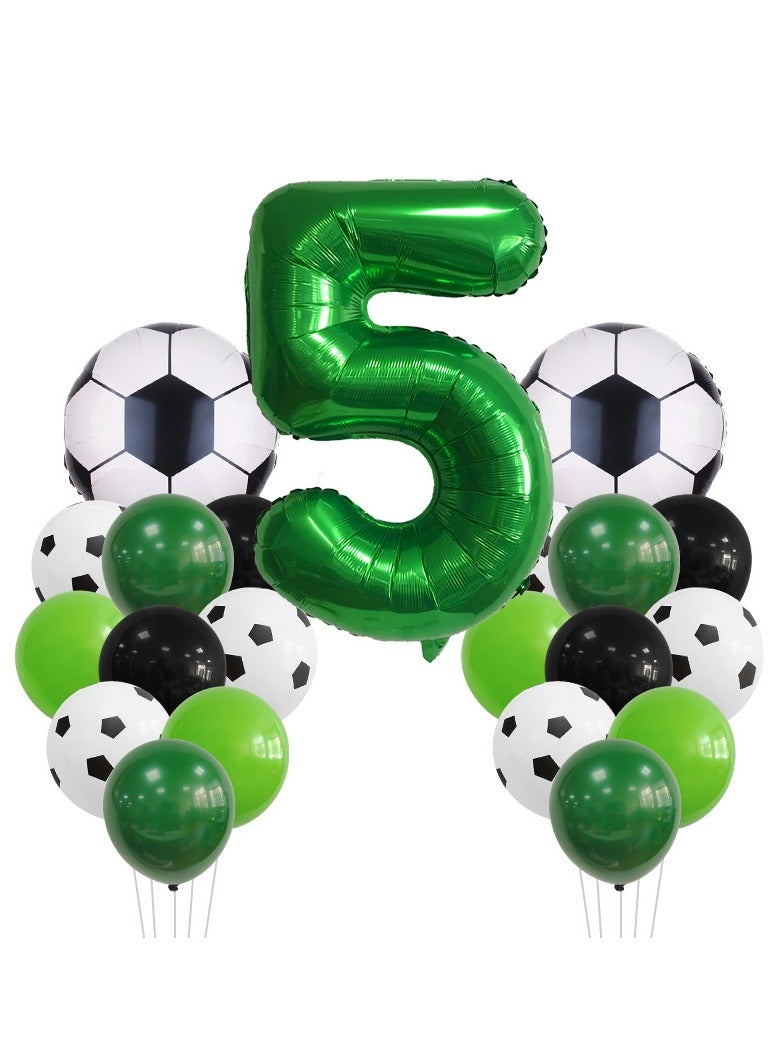 MIXDE 32 Inch Soccer Balloons Set 5st Birthday Decoration Green Number 5 Foil Soccer Balloon Black Star Balloons for Children's Boys Birthday Party Football Themed Party Supplies (5) - Image 1