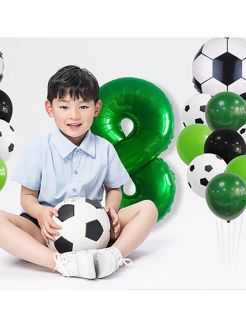 MIXDE 32 Inch Soccer Balloons Set 5st Birthday Decoration Green Number 5 Foil Soccer Balloon Black Star Balloons for Children's Boys Birthday Party Football Themed Party Supplies (5) - Image 5