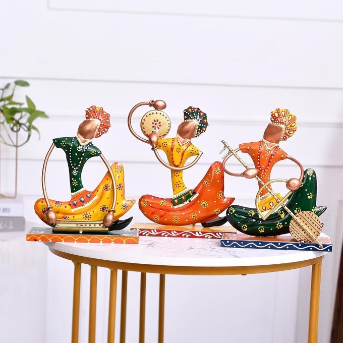 NAGPURI MUSICIAN DECORATIVE SHOWPIECE SET OF 3 TRADITIONAL INDIAN NAGPURI MUSICIAN FIGURINES UNIQUE HOME AND OFFICE DECOR ITEMS TRADITIONAL CULTURAL SHOWPIECES FOR HOME DECORATION