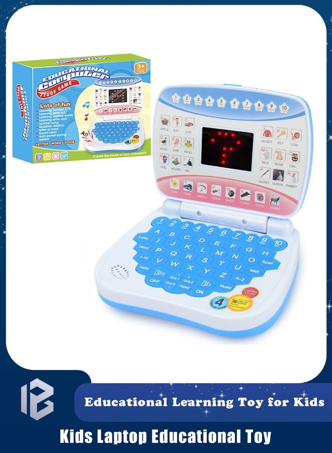 BAZARU Kids Laptop Educational Toy - Eye-Friendly LED Screen Learning Tablet for Toddlers 3+ Years - Teaches Alphabet Numbers & Music - Safe ABS Montessori Electronic Pad Gift for Boys Girls (Blue) - Image 1