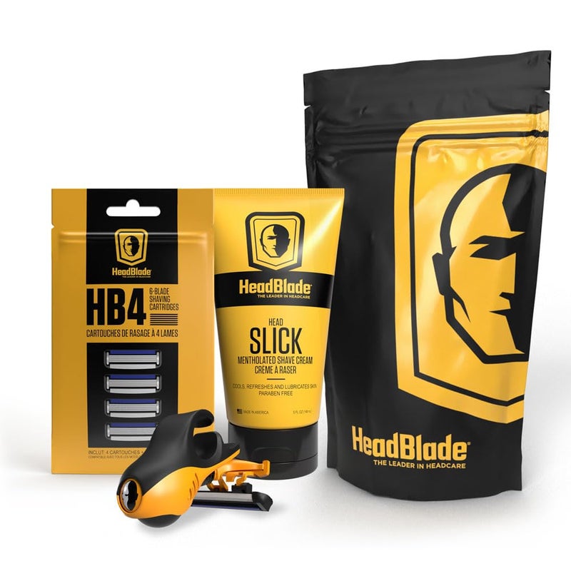 HeadBlade Moto Men's Head Shaving Starter Kit with 5oz HeadSlick Shaving Cream, Shaving Razor, Blade Refills - Image 1