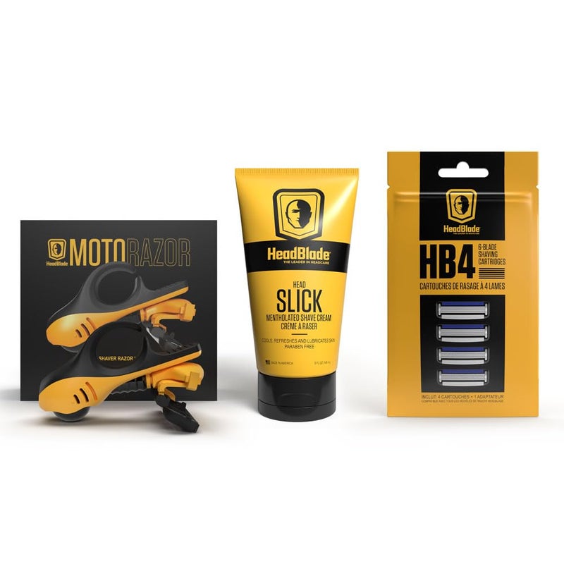 HeadBlade Moto Men's Head Shaving Starter Kit with 5oz HeadSlick Shaving Cream, Shaving Razor, Blade Refills - Image 2