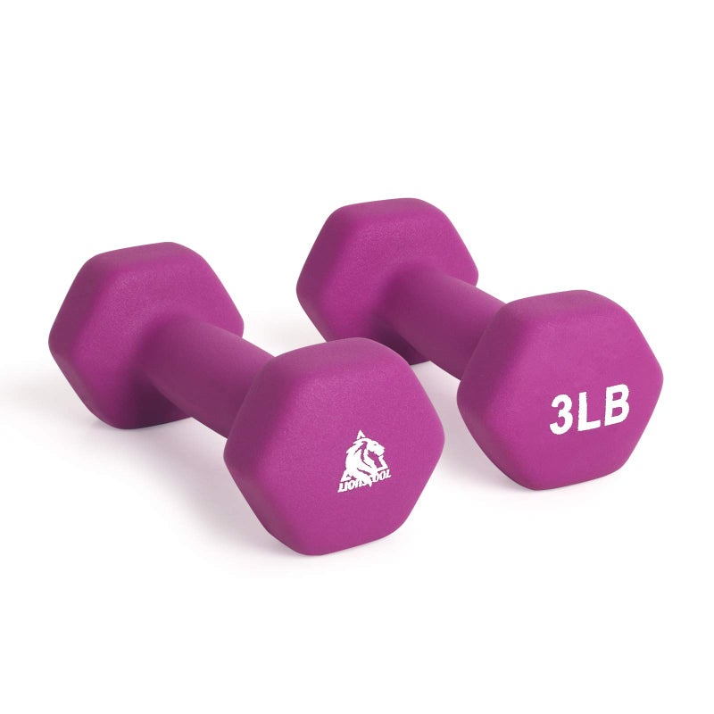 Lionscool Neoprene Coated Dumbbell Weights (Purple 3Lb Pair) - Image 1