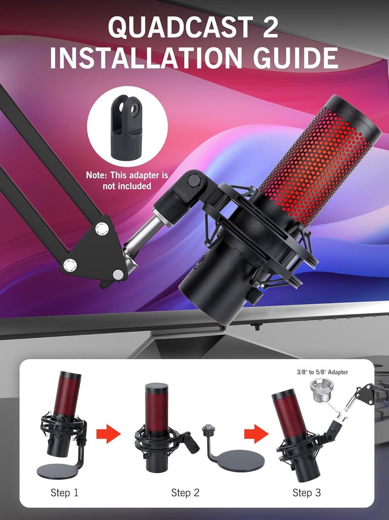 SUNMON For HyperX QuadCast 2 Boom Arm - Mic Arm Compatible with Hyper x QuadCast, Microphone Boom Arm with Cable Ties, Improve Sound Quality, Mic Boom Arm for Hyperx QuadCast by - Image 2