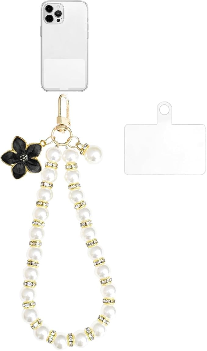 KHOLAD Phone Chain Crossbody Pearl Strap, 2in1 Wrist&Shouler Crossbody Lanyard, Pearl Beads Charms Chain with Phone Tether Patches Compatible with Most Phones Bag Purse - Image 1