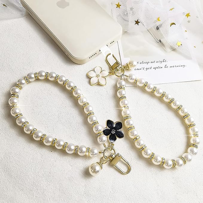 KHOLAD Phone Chain Crossbody Pearl Strap, 2in1 Wrist&Shouler Crossbody Lanyard, Pearl Beads Charms Chain with Phone Tether Patches Compatible with Most Phones Bag Purse - Image 4