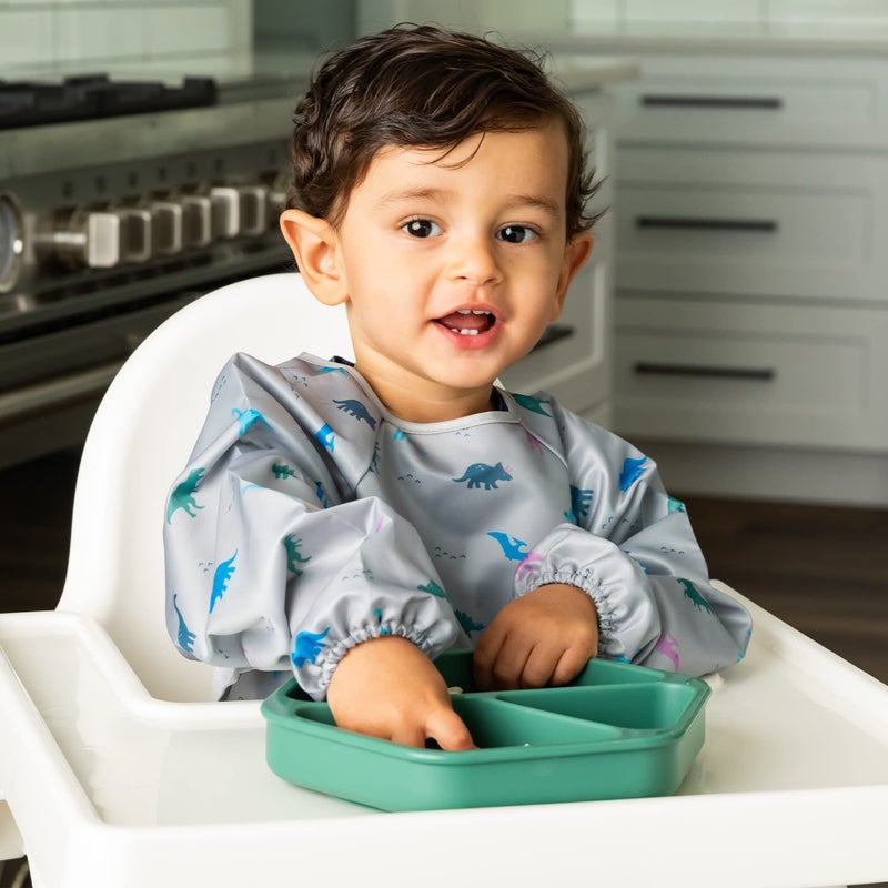 Tiny Twinkle Silicone Suction Baby Plate, Suction Grip Divided Dish for First Foods and Self-Feeding Toddlers, Baby Led Weaning Supplies for Independent Eating (Olive Plate with Lid) - Image 2