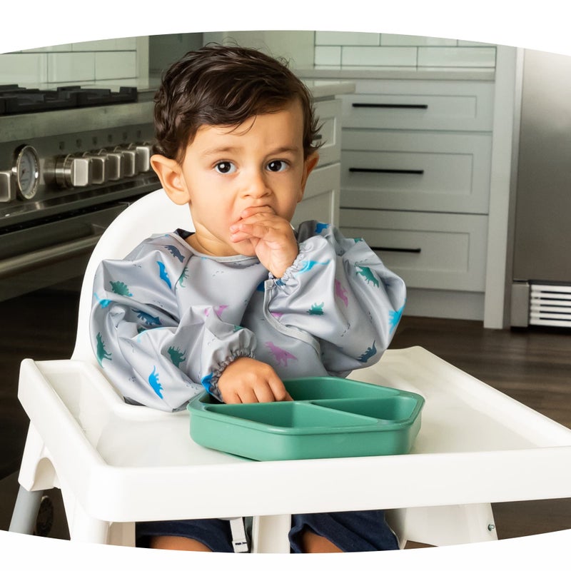 Tiny Twinkle Silicone Suction Baby Plate, Suction Grip Divided Dish for First Foods and Self-Feeding Toddlers, Baby Led Weaning Supplies for Independent Eating (Olive Plate with Lid) - Image 3