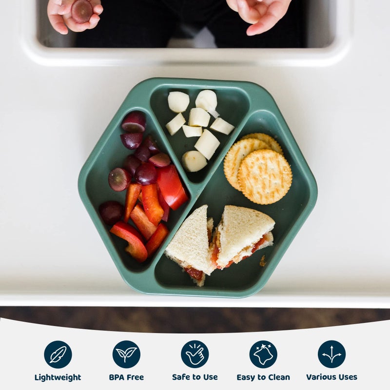 Tiny Twinkle Silicone Suction Baby Plate, Suction Grip Divided Dish for First Foods and Self-Feeding Toddlers, Baby Led Weaning Supplies for Independent Eating (Olive Plate with Lid) - Image 5